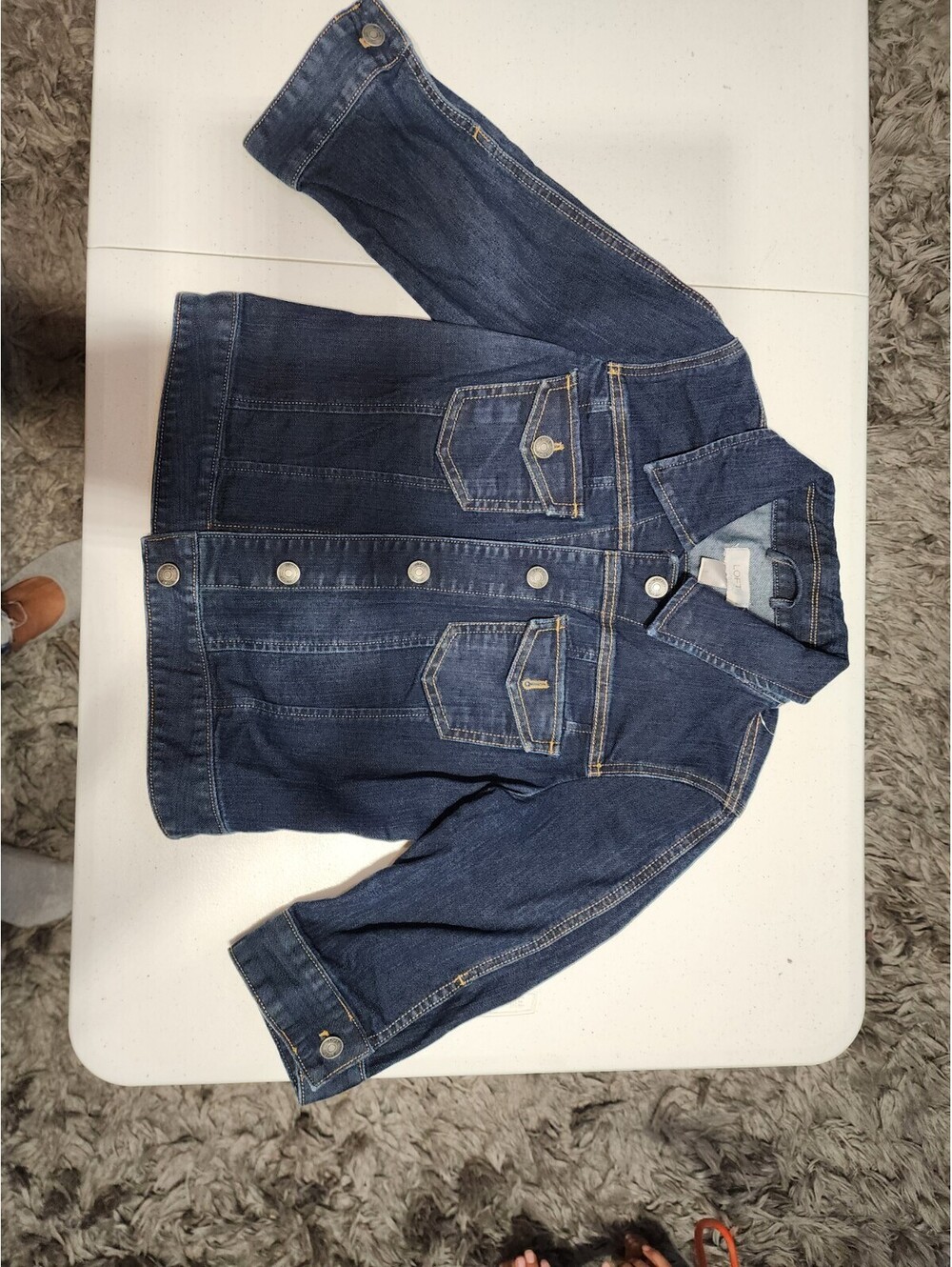 LOFT S Denim Jacket Button Front Collared Pockets Blue Long Sleeve Casual